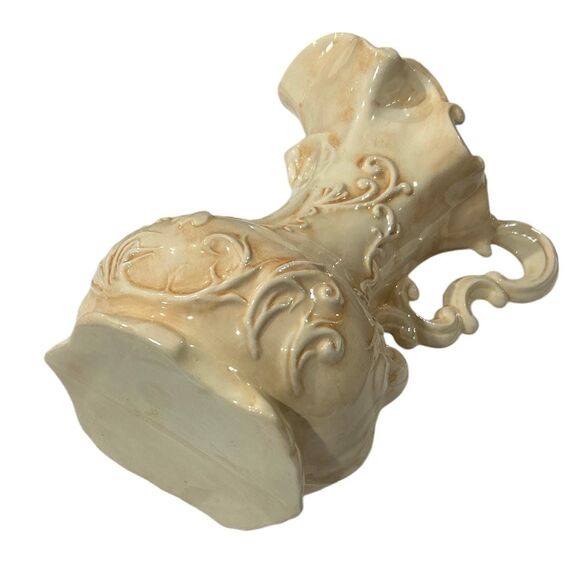Vintage Ornate Capodimonte Italian Style Large White And Beige Tall Pitcher Vase - Picture 8 of 8
